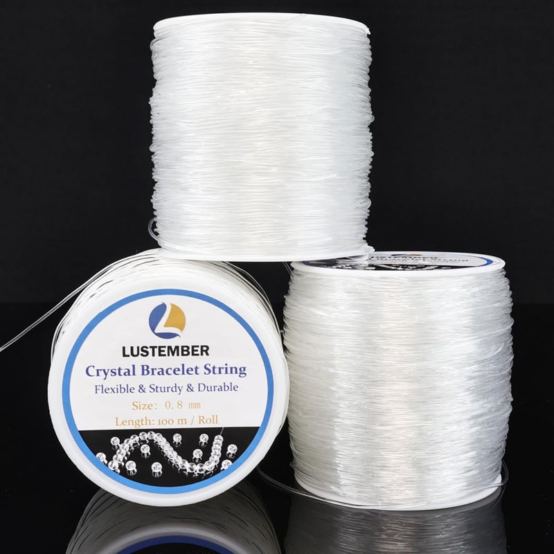 LUSTEMBER 0.8 mm Stretchy Bracelet String, 3 Rolls Durable Elastic String, Clear Bead Cord for Bracelets, Necklaces, Beading, and Jewelry Making (300 m) - Image 1