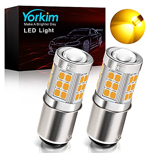 Yorkim لمبة يوركيم 1157 LED أمبر، لمبة إشارة انعطاف LED 1157، لمبة LED 2357 2057 7528 BAY15D بديل لإضاءة إشارة الانعطاف، إضاءة جانبية، أمبر أصفر، عبوة من 2 - Image 1