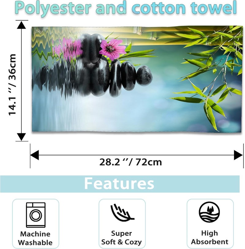 CXULIN Zen Spa Hand Towels Set of 2,Green Bamboo Flower Soft Fingertip Bath Towel Small Face Washcloths Decor Kitchen Towel for Hotel Spa Gym Sport 28x14in - Image 2