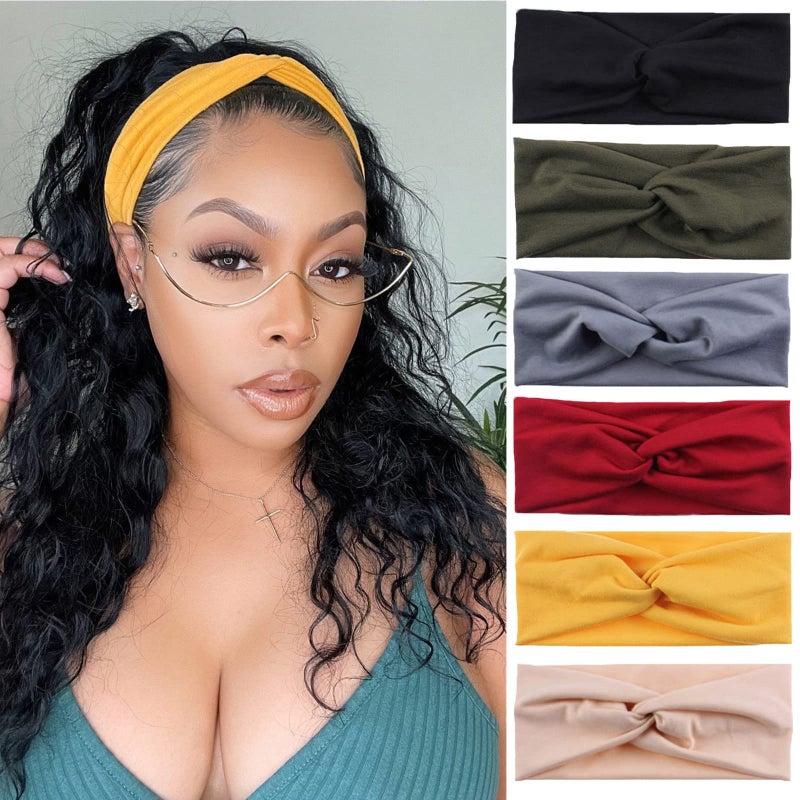 XTREND 6 Pcs Women's Headbands Twisted Cross Elastic Head Band Yoga Workout Head Non-Slip Sweat Soft Headbands Solid Color Simple Versatile Hair Accessory Hairbands - Image 1