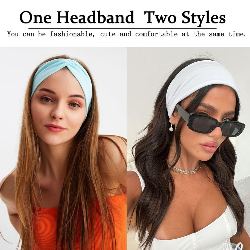 XTREND 6 Pcs Women's Headbands Twisted Cross Elastic Head Band Yoga Workout Head Non-Slip Sweat Soft Headbands Solid Color Simple Versatile Hair Accessory Hairbands - Image 4