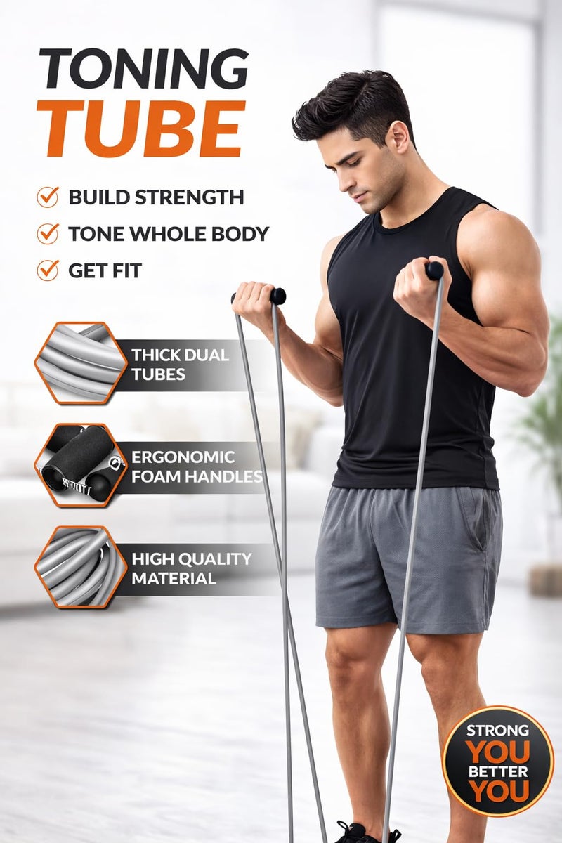 SUREFIT Double Spring Tummy Trimmer for Men & Women – Ab Exerciser with Foam Handle & Resistance Band – Full Body Fitness Combo Tool Kit for Abs, Legs, Arms, Chest & Home Gym Workout (Red) - Image 3
