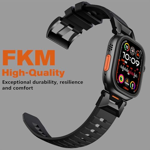 Bandletic Compatible with Apple Watch Ultra 3 / Ultra 2 Band, Soft Rugged FKM Strap for iWatch Bands for Men 49mm, Fit for Apple Watch Series 11/10 46mm, 9/8/7 45mm, SE3/SE2/SE/6/5/4 44mm - Image 4
