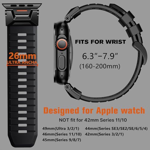 Bandletic Compatible with Apple Watch Ultra 3 / Ultra 2 Band, Soft Rugged FKM Strap for iWatch Bands for Men 49mm, Fit for Apple Watch Series 11/10 46mm, 9/8/7 45mm, SE3/SE2/SE/6/5/4 44mm - Image 3