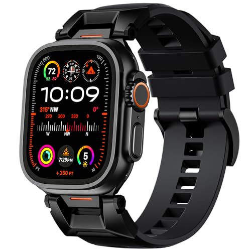 Bandletic Compatible with Apple Watch Ultra 3 / Ultra 2 Band, Soft Rugged FKM Strap for iWatch Bands for Men 49mm, Fit for Apple Watch Series 11/10 46mm, 9/8/7 45mm, SE3/SE2/SE/6/5/4 44mm - Image 1