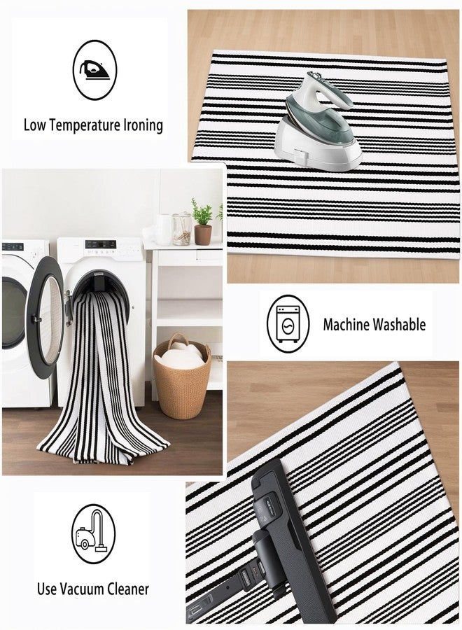 Sungea Outdoor Rug Front Door Mat 2'x4.3', Cotton Indoor Doormat Washable Black and White Striped Rug, Foldable Reversible Layered Fall Door Mats for Entryway/Farmhouse/Home Entrance - Image 5