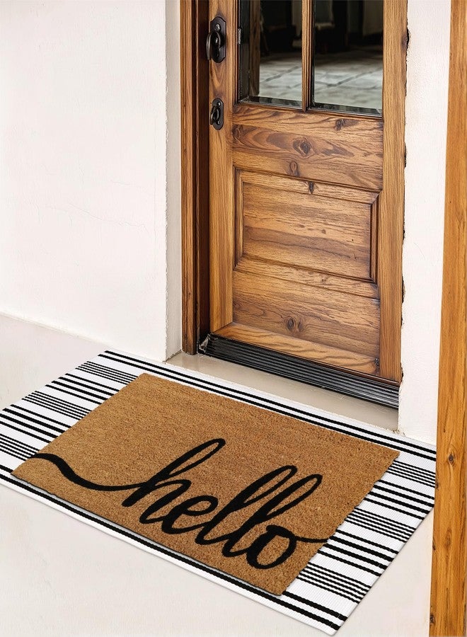 Sungea Outdoor Rug Front Door Mat 2'x4.3', Cotton Indoor Doormat Washable Black and White Striped Rug, Foldable Reversible Layered Fall Door Mats for Entryway/Farmhouse/Home Entrance - Image 2