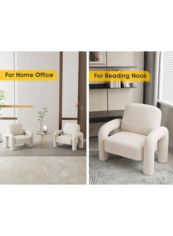 Dewhut Modern Sherpa Accent Chair, Teddy Upholstered Arm Single Sofa, Cozy Fluffy Reading Chair for Living Room, Bedrooms, Corner (Cream White) - Image 4