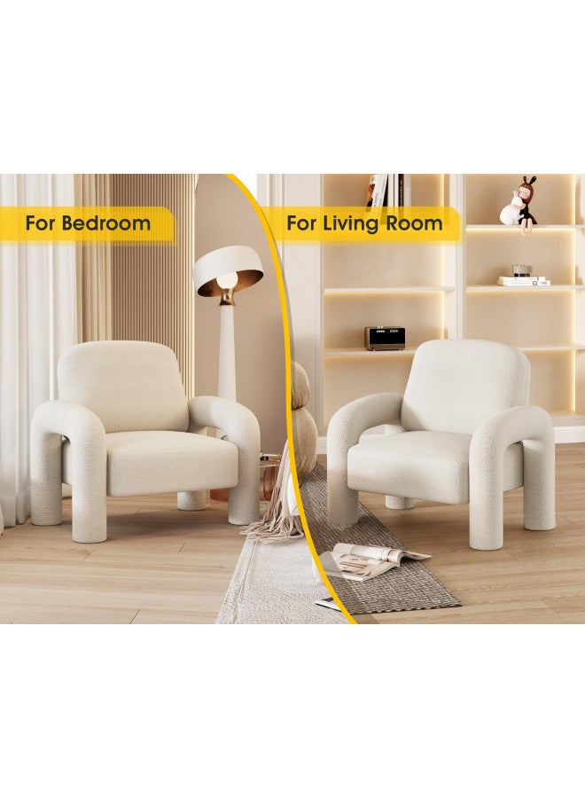 Dewhut Modern Sherpa Accent Chair, Teddy Upholstered Arm Single Sofa, Cozy Fluffy Reading Chair for Living Room, Bedrooms, Corner (Cream White) - Image 3