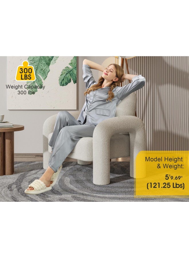 Dewhut Modern Sherpa Accent Chair, Teddy Upholstered Arm Single Sofa, Cozy Fluffy Reading Chair for Living Room, Bedrooms, Corner (Cream White) - Image 2