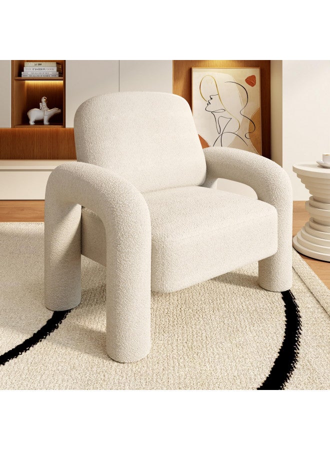 Dewhut Modern Sherpa Accent Chair, Teddy Upholstered Arm Single Sofa, Cozy Fluffy Reading Chair for Living Room, Bedrooms, Corner (Cream White) - Image 1