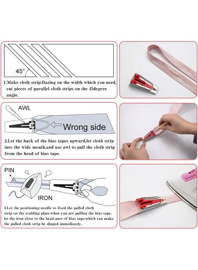 yongsheng Fabric Bias Tape Makers Kit with Sewing Awl, Positioning Pin, Adjustable Binder Clip,Wooden Awl,Foot Press -Practical Bias Tape Maker Set  - Image 4