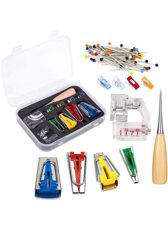 yongsheng Fabric Bias Tape Makers Kit with Sewing Awl, Positioning Pin, Adjustable Binder Clip,Wooden Awl,Foot Press -Practical Bias Tape Maker Set  - Image 1