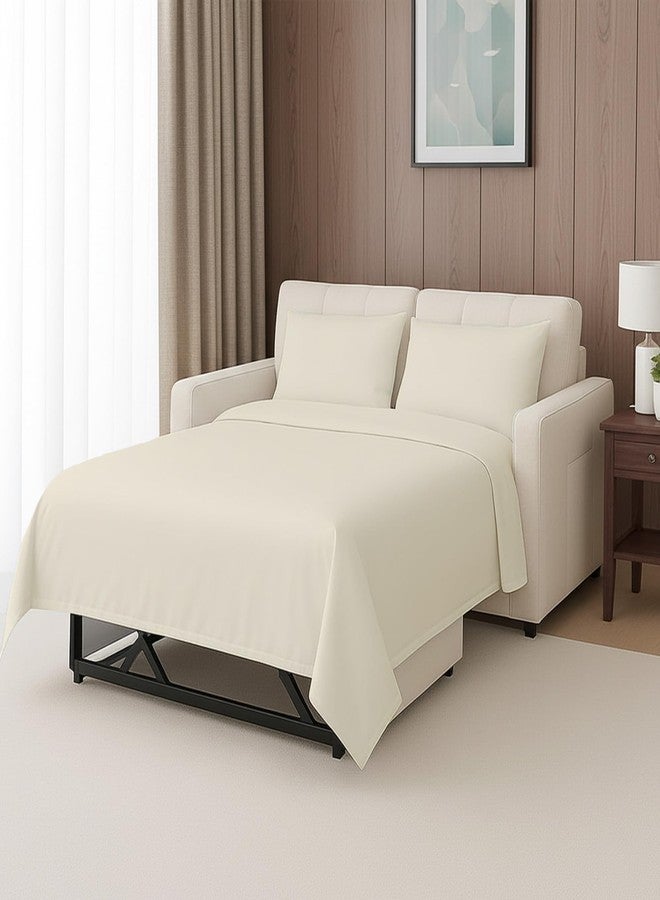 SKY BEDDINGS طقم ملاءات أريكة سرير من سكاي بيدنجز - 4 قطع، مقاس كوين، مصنوع من ألياف دقيقة فائقة النعومة مزدوجة التمشيط، جيب عميق 8 بوصات، مقاوم للتجاعيد - ملاءات لأرائك السرير القابلة للسحب - لون عاجي - Image 1