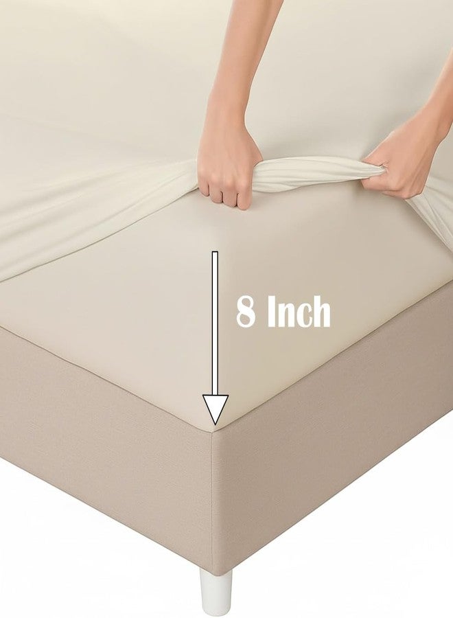 SKY BEDDINGS طقم ملاءات أريكة سرير من سكاي بيدنجز - 4 قطع، مقاس كوين، مصنوع من ألياف دقيقة فائقة النعومة مزدوجة التمشيط، جيب عميق 8 بوصات، مقاوم للتجاعيد - ملاءات لأرائك السرير القابلة للسحب - لون عاجي - Image 4