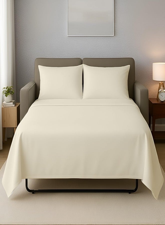 SKY BEDDINGS طقم ملاءات أريكة سرير من سكاي بيدنجز - 4 قطع، مقاس كوين، مصنوع من ألياف دقيقة فائقة النعومة مزدوجة التمشيط، جيب عميق 8 بوصات، مقاوم للتجاعيد - ملاءات لأرائك السرير القابلة للسحب - لون عاجي - Image 2