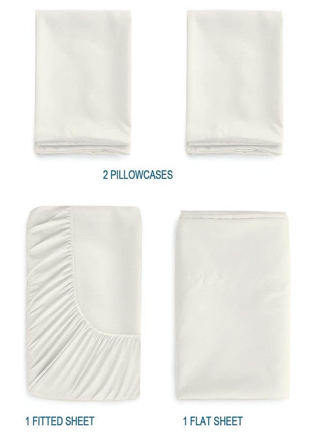 SKY BEDDINGS طقم ملاءات أريكة سرير من سكاي بيدنجز - 4 قطع، مقاس كوين، مصنوع من ألياف دقيقة فائقة النعومة مزدوجة التمشيط، جيب عميق 8 بوصات، مقاوم للتجاعيد - ملاءات لأرائك السرير القابلة للسحب - لون عاجي - Image 5