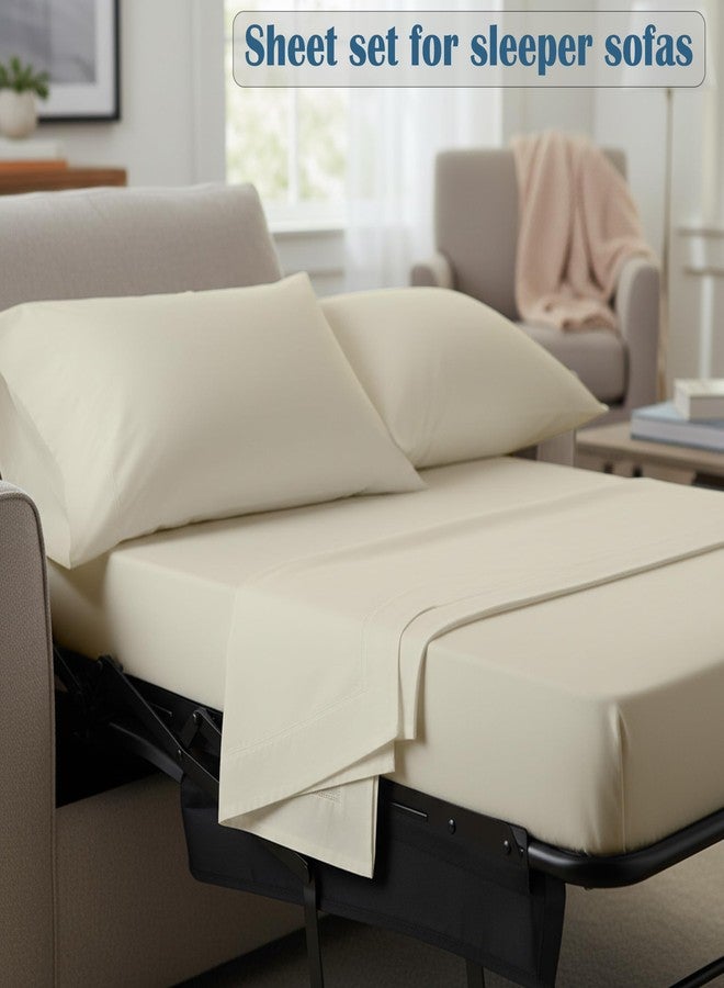 SKY BEDDINGS طقم ملاءات أريكة سرير من سكاي بيدنجز - 4 قطع، مقاس كوين، مصنوع من ألياف دقيقة فائقة النعومة مزدوجة التمشيط، جيب عميق 8 بوصات، مقاوم للتجاعيد - ملاءات لأرائك السرير القابلة للسحب - لون عاجي - Image 3