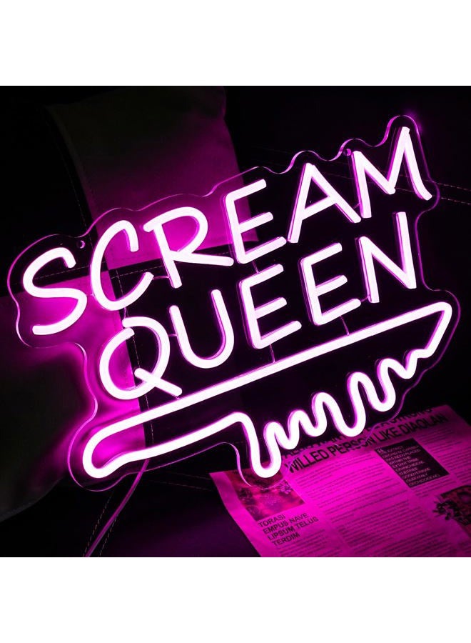LULANMP Scream Queen Neon Sign for Wall Decor Dimmable Neon Knife Sign for Teen Girl Room Pink LED Letter Neon Sign Y2k Aesthetic Room Dorm Art Wall Decor (16.5''*11'') - Image 4