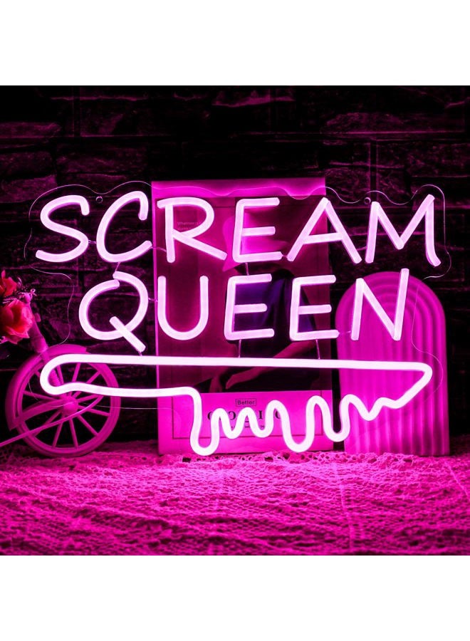 LULANMP Scream Queen Neon Sign for Wall Decor Dimmable Neon Knife Sign for Teen Girl Room Pink LED Letter Neon Sign Y2k Aesthetic Room Dorm Art Wall Decor (16.5''*11'') - Image 1