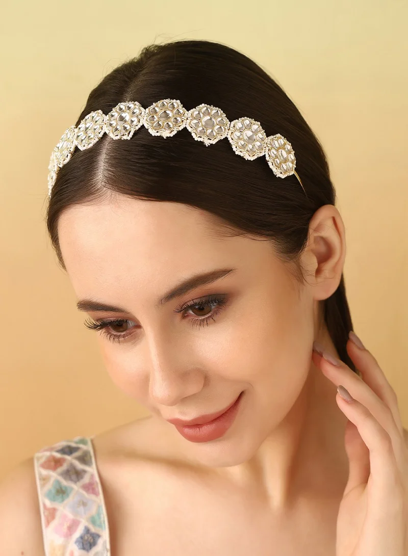 برياسي Floral Shape Kundan Pearl Hair Band