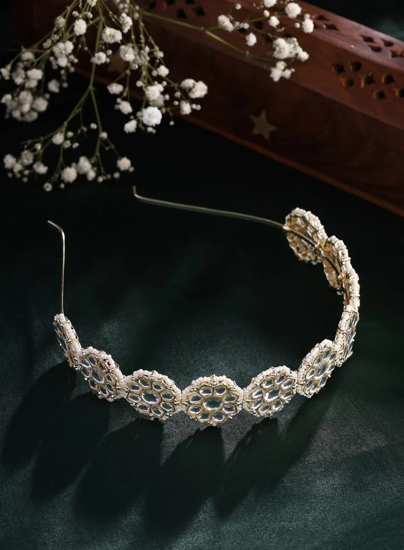 برياسي Floral Shape Kundan Pearl Hair Band