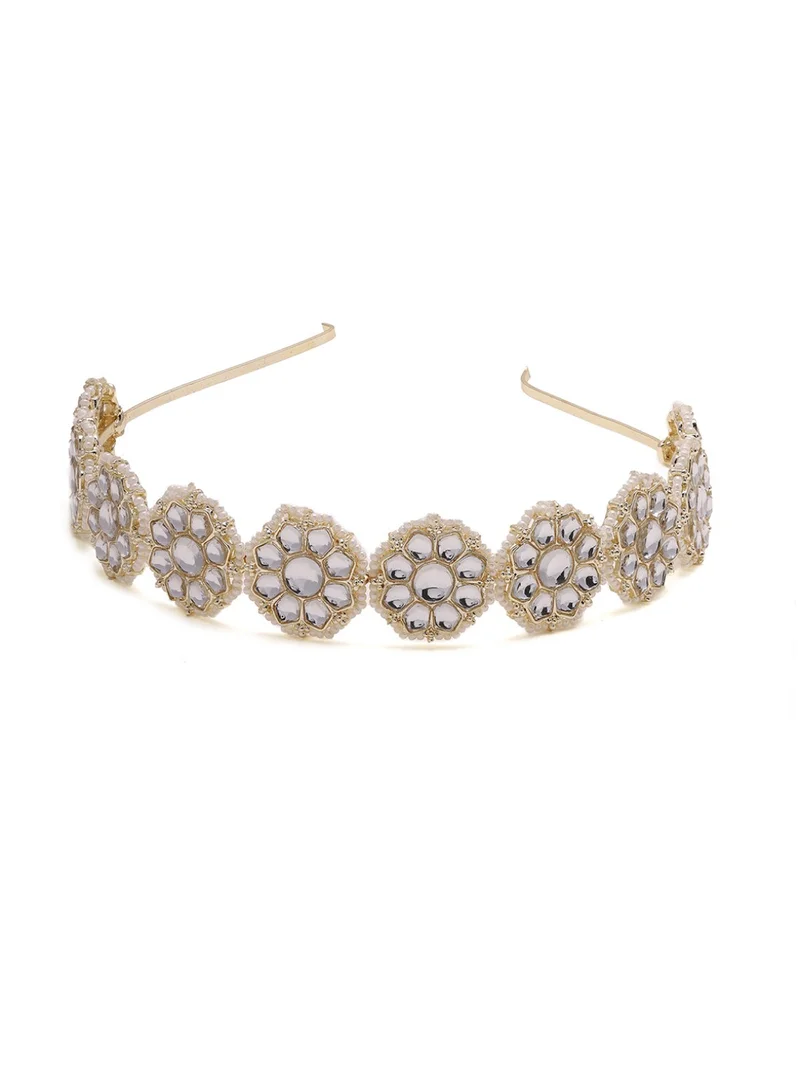 Priyaasi Floral Shape Kundan Pearl Hair Band
