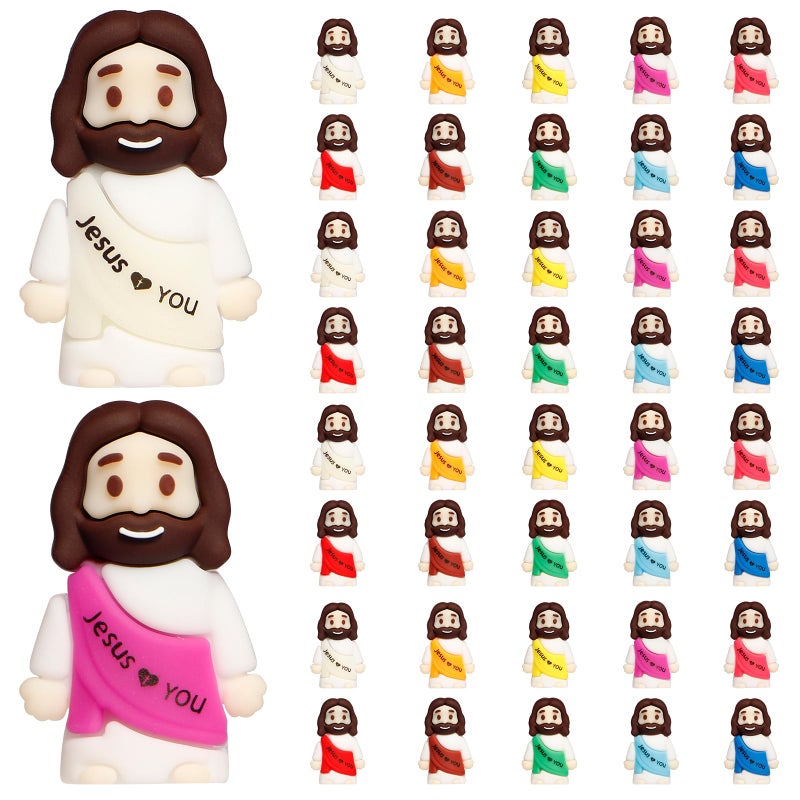 ajabavbd 40PCS Little Jesus Figures, 10 Color Tiny Jesus Figurines in Bulk, Mini Jesus Figure Religious Gifts for Easter Egg Stuffers Fillers, Christian Valentines Gifts for Kids Women Mom (40PCS) - Image 1