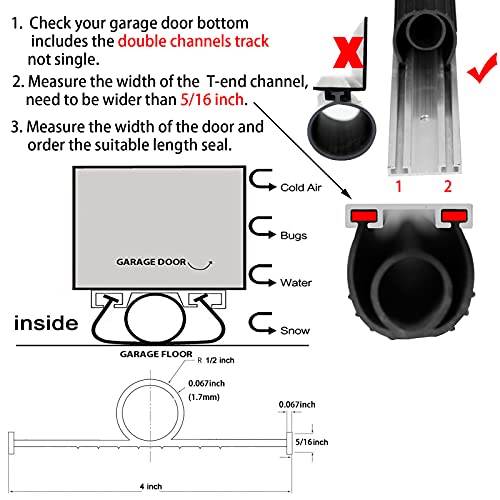 BOWSEN Garage Door Bottom Seals Weatherproof Weather Stripping Threshold Buffering Sealing High Performance EPDM Rubber Resistance Gasket Black 5/16 Inch T-End, 16FT Long - Image 4