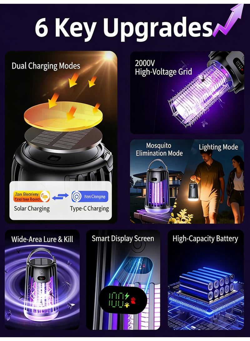 يو ام بي صاعق حشرات كهربائي، قاتل بعوض بالطاقة الشمسية، صاعق ذباب محمول، شحن مزدوج، مقاوم للماء IPX4، مصيدة حشرات بضوء UV، بطارية 2000mAh قابلة لإعادة الشحن، تشغيل صامت، شاشة ذكية، مقبض سهل التعليق، للاستخدام الداخلي والخارجي في الحديقة والتخييم وغرفة النوم - Image 2