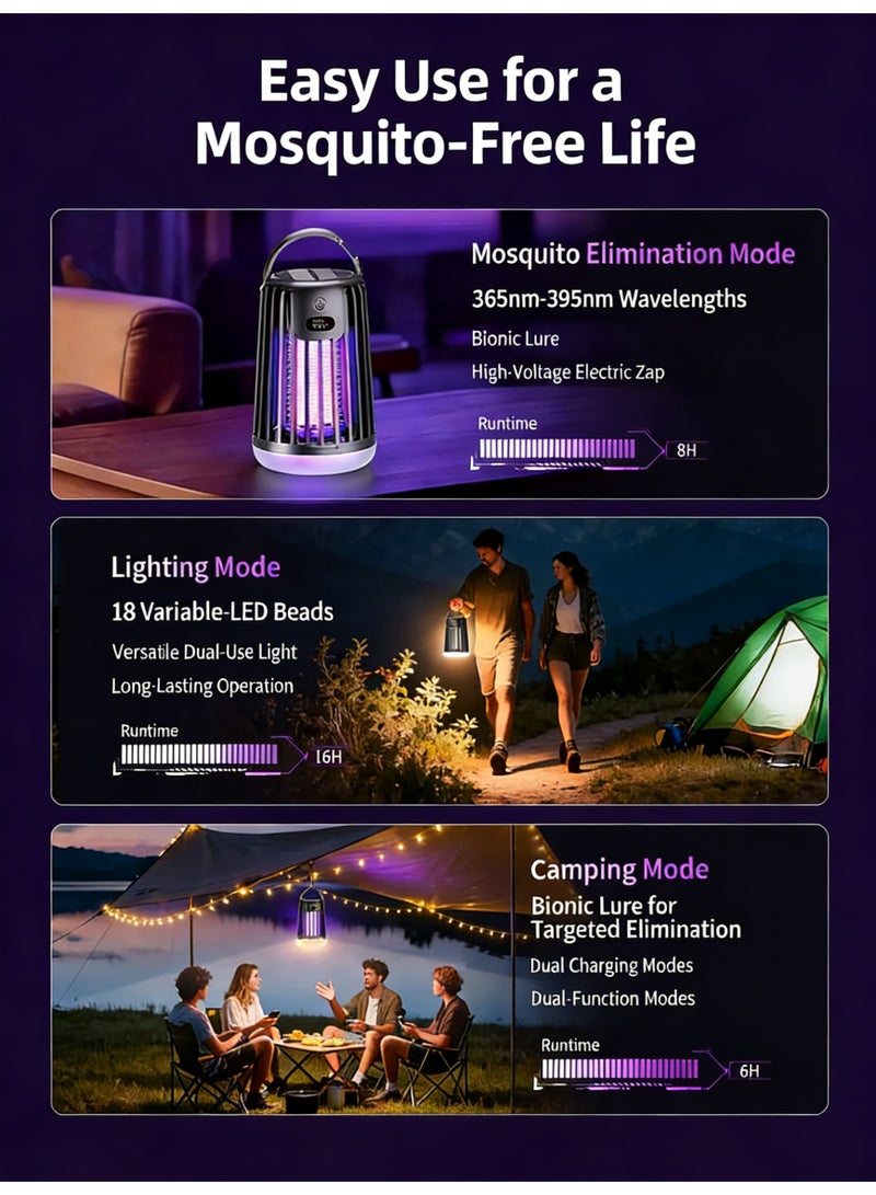 يو ام بي صاعق حشرات كهربائي، قاتل بعوض بالطاقة الشمسية، صاعق ذباب محمول، شحن مزدوج، مقاوم للماء IPX4، مصيدة حشرات بضوء UV، بطارية 2000mAh قابلة لإعادة الشحن، تشغيل صامت، شاشة ذكية، مقبض سهل التعليق، للاستخدام الداخلي والخارجي في الحديقة والتخييم وغرفة النوم - Image 4
