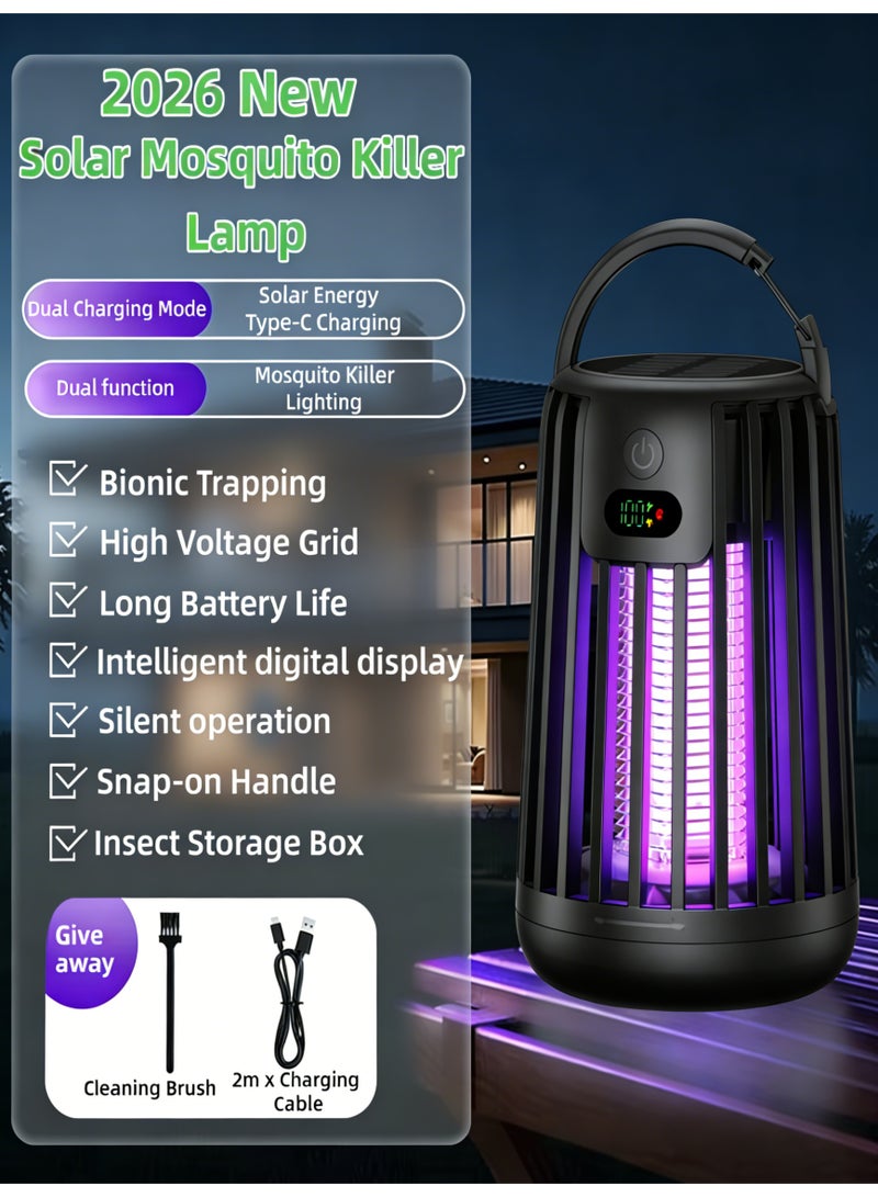 يو ام بي صاعق حشرات كهربائي، قاتل بعوض بالطاقة الشمسية، صاعق ذباب محمول، شحن مزدوج، مقاوم للماء IPX4، مصيدة حشرات بضوء UV، بطارية 2000mAh قابلة لإعادة الشحن، تشغيل صامت، شاشة ذكية، مقبض سهل التعليق، للاستخدام الداخلي والخارجي في الحديقة والتخييم وغرفة النوم - Image 1