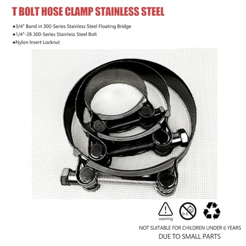 BOTTEN 4 Pack 1.25" Stainless Steel T-Bolt Hose Clamps - Clamp Range 41-46mm for 1.25 Hose ID (Black) - Durable and Reliable Hose Clamps for Secure Connections" - Image 3