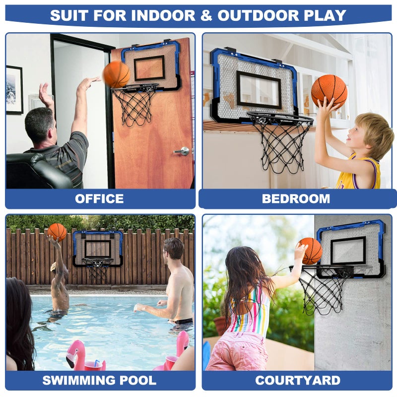 QDRAGON Mini Basketball Hoop, Over The Door Indoor, with 3 Balls/Inflator/Breakaway Rim, Basketball Toy Gifts for Kids and Adults, Suit for Bedroom/Office/Outdoor, Blue - Image 2