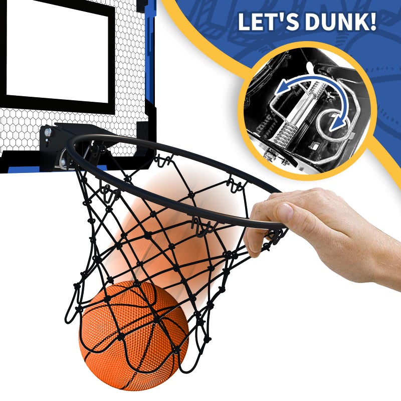 QDRAGON Mini Basketball Hoop, Over The Door Indoor, with 3 Balls/Inflator/Breakaway Rim, Basketball Toy Gifts for Kids and Adults, Suit for Bedroom/Office/Outdoor, Blue - Image 5