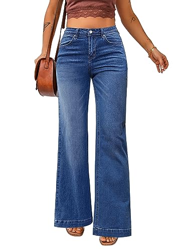 Luvamia 2024 Women's High Waist Wide Leg Jeans - Classic Baggy Flare Denim Pants, Dark Blue, X-Large US 16-18 - Image 1