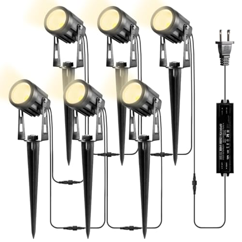 GreenClick Landscape Lighting, 3W 12V Extendable Low Voltage 6 in 1 Landscape Lights with Transformer IP65 Waterproof 1800 Lumen Outdoor Spotlight for Garden Walls Trees Flag Pathway, Warm White - Image 1
