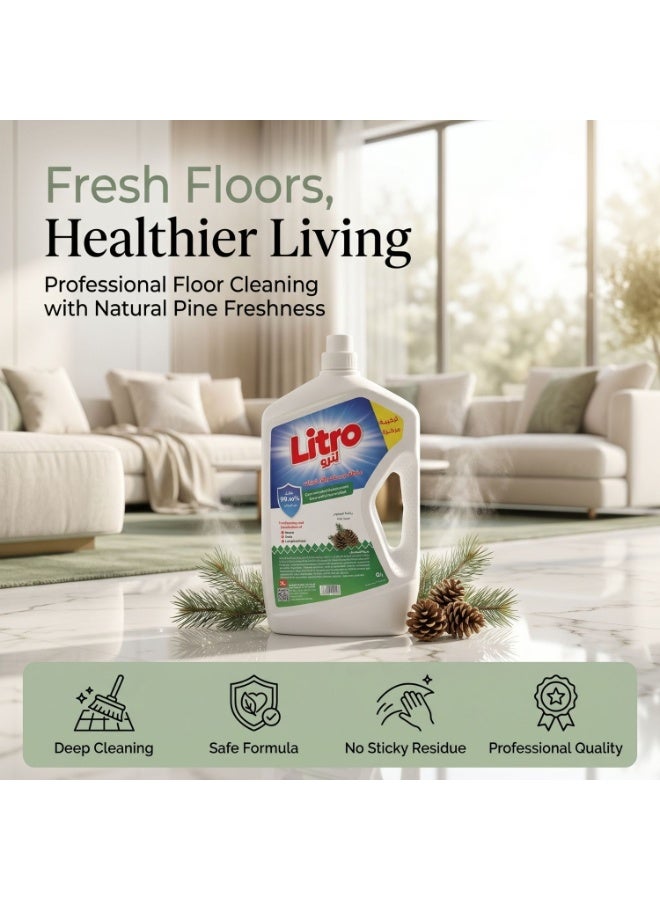 Litro Floor Cleaner Liquid & Disinfectant 4×3L – Natural Pine Fragrance – Bulk Floor Cleaning Liquid, Powerful Floor Disinfectant for Deep Cleaning, Home & Commercial Use - Image 2