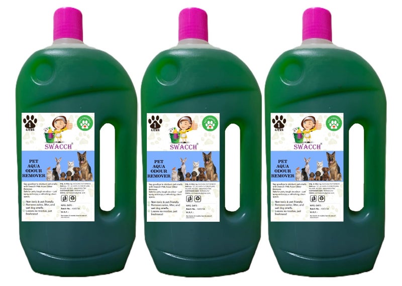 swacch Pet Aqua Odour Remover Liquid I Pet Safe Deodorizer for Home & Pet Areas I 1 Litre Pack of 3 Jasmine - Image 1