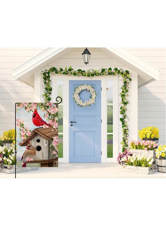 BLKWHT Spring Cardinal Bird Garden Flag 12x18 Vertical Double Sided Pink Flowers Tree Summer Farmhouse Holiday Outside Decorations Burlap Yard Flag BW792 - Image 2
