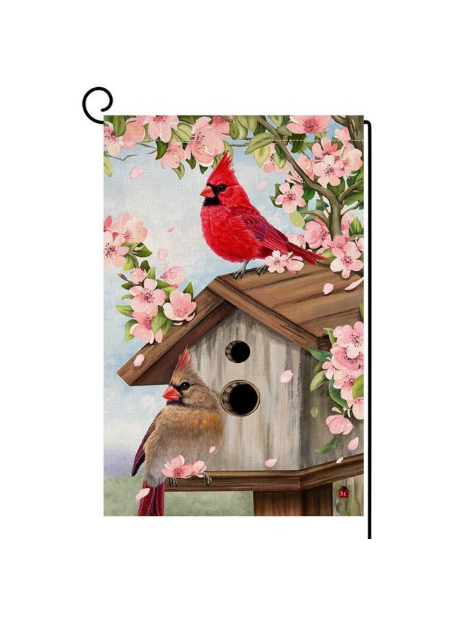 BLKWHT Spring Cardinal Bird Garden Flag 12x18 Vertical Double Sided Pink Flowers Tree Summer Farmhouse Holiday Outside Decorations Burlap Yard Flag BW792 - Image 1