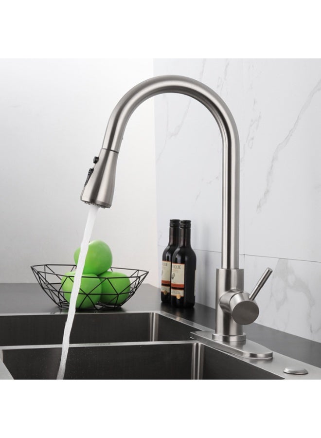 خلاط مجلى مطبخ ستانلس ستيل فضي - صنبور مرتفع بـ 3 وضعيات تدفق، فوهة دوارة وموفرة للمياه، للمياه الحارة والباردة - Image 4