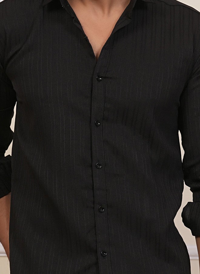 BADLAND Classic Fit Vertical Striped Textured Casual Shirt - Image 2