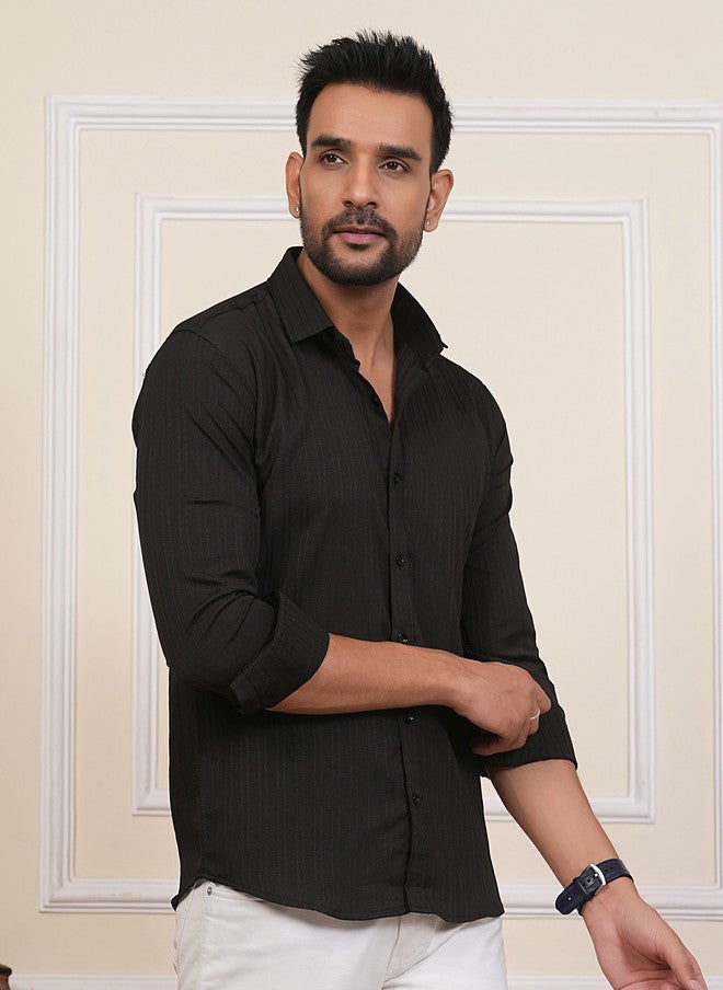 BADLAND Classic Fit Vertical Striped Textured Casual Shirt - Image 3