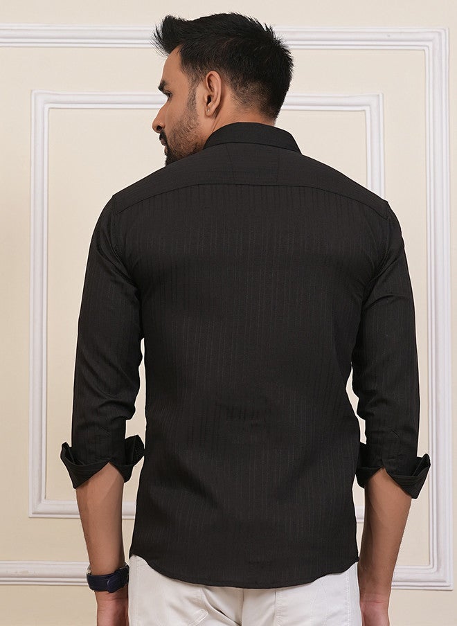 BADLAND Classic Fit Vertical Striped Textured Casual Shirt - Image 5
