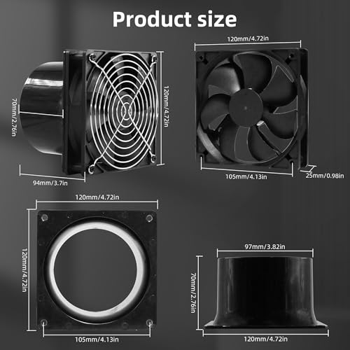 AMCHIXIN 120mm 12V Axial Exhaust Duct Fan with 4" Flange Adapter Variable Speed Controller Moisture-Proof for 3D Printer Enclosure Laser Engraver Soldering Fume Extractor Grow Tents & Workshop Ventilation - Image 2