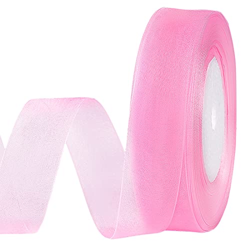 Molshine 50yd 1-inch Premium Quality Shimmer Sheer Organza Ribbon-Pure Color (Pink) - Image 1