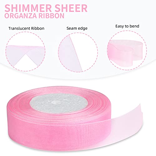 Molshine 50yd 1-inch Premium Quality Shimmer Sheer Organza Ribbon-Pure Color (Pink) - Image 3
