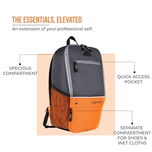 Gear Superior XL 16"/17L Small Water Resistant Backpack | Casual Backpack | College Bag |Travel Bag For Men/Women (Grey - Orange) - Image 4