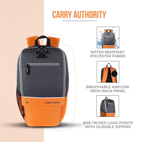 Gear Superior XL 16"/17L Small Water Resistant Backpack | Casual Backpack | College Bag |Travel Bag For Men/Women (Grey - Orange) - Image 3
